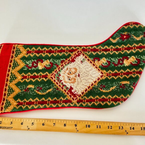 Wool Needlepoint Christmas Stocking 16.5" Santa Claus Holiday - Picture 3 of 3